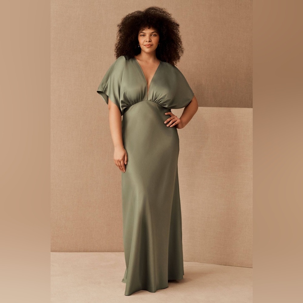 BHLDN Leila Satin Charmeuse Maxi Dress in Moss